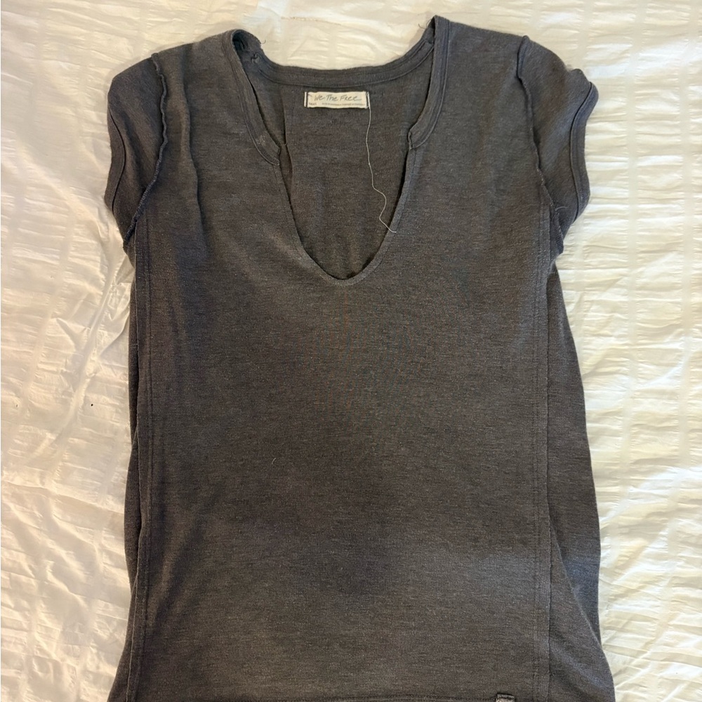 We The Free Free People Always Split V Neck Cap Sleeve Tee Shirt